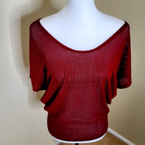 Papermoon Mesh Blouse, Small, Burnt Red, Burgundy Top - Picture 2 of 6